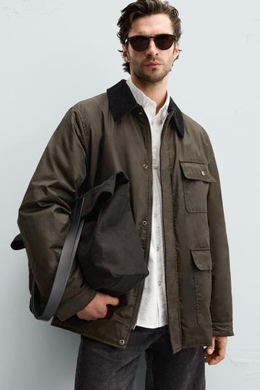 PARKA ENCERADA CUELLO COMBINADO - Khaki de Zara