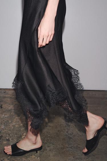 ROBE SATINÉE DENTELLE ZW COLLECTION - Noir de Zara