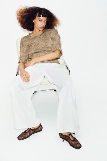 CUTWORK BALLET FLATS WITH BOW - Brown by Zara - Image 1