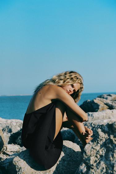 Zara FLOWY HALTER DRESS - Black
