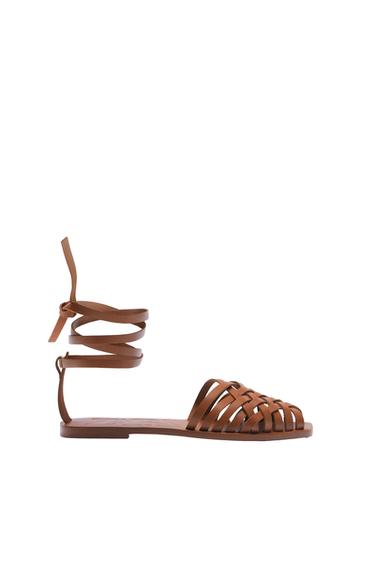 TIED LEATHER FLAT SANDALS