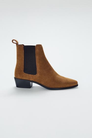 Zara SPLIT LEATHER CHELSEA ANKLE BOOTS - Brown