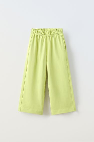 Zara BASIC WIDE LEG PANTS - Lime green - Image 0