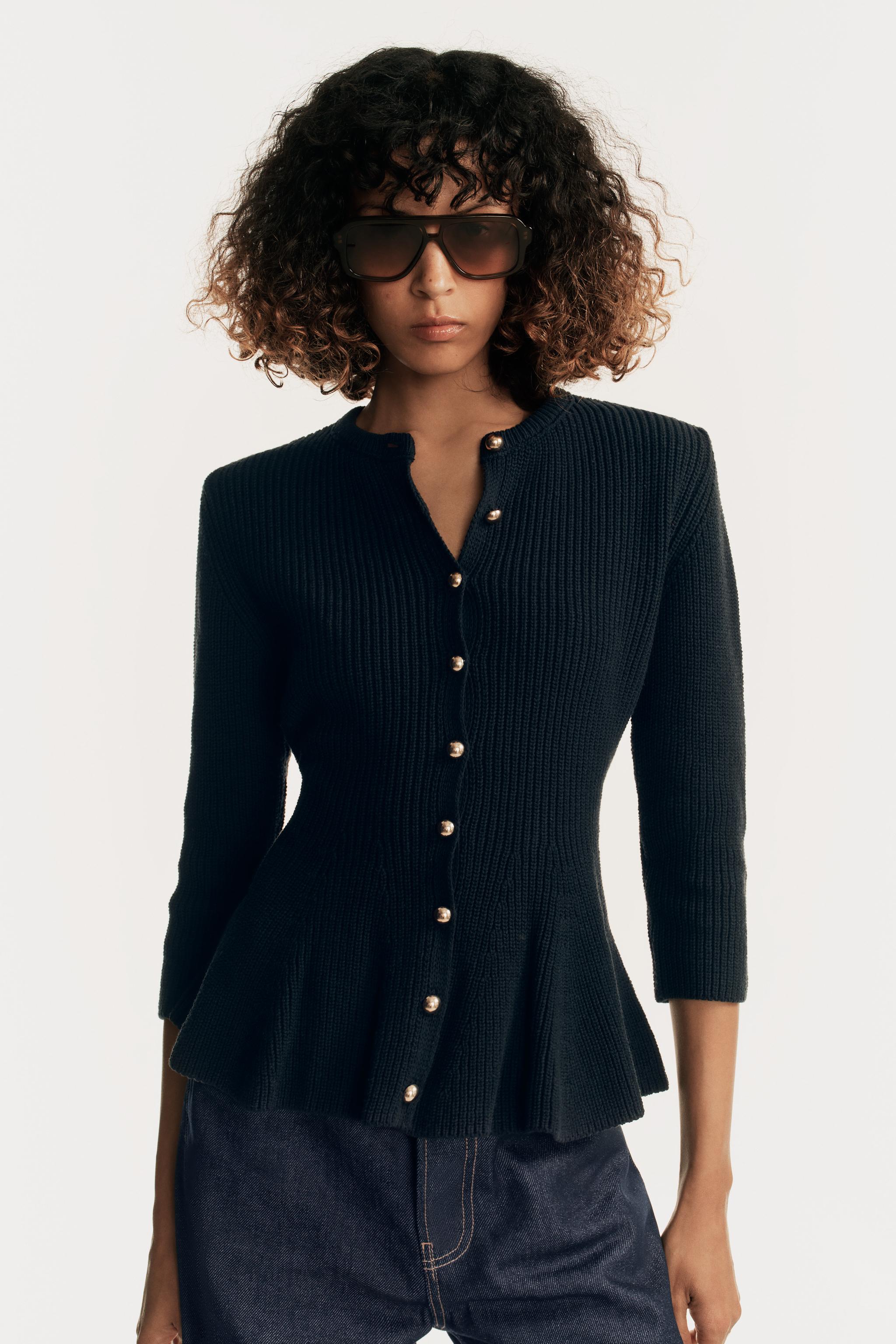 KNIT PEPLUM JACKET — Navy blue