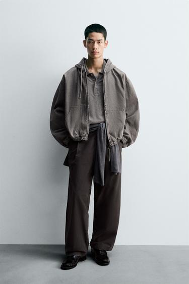 ÁO KHOÁC VẢI BẠC MÀU CÓ MŨ - Màu xám từ Zara - Hình ảnh 0