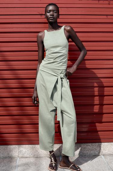 FADED PLEATED TOP - Grey green by Zara