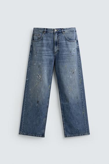 BAGGY FIT JEANS WITH PAINT SPLATTER - Mid-blue by Zara
