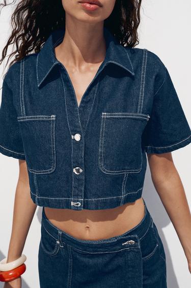 CHEMISE EN JEAN Z1975 COURTE - Bleu de Zara - Image 3