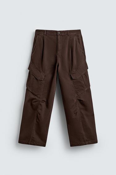RELAXED FIT CARGO TROUSERS - Brown by Zara