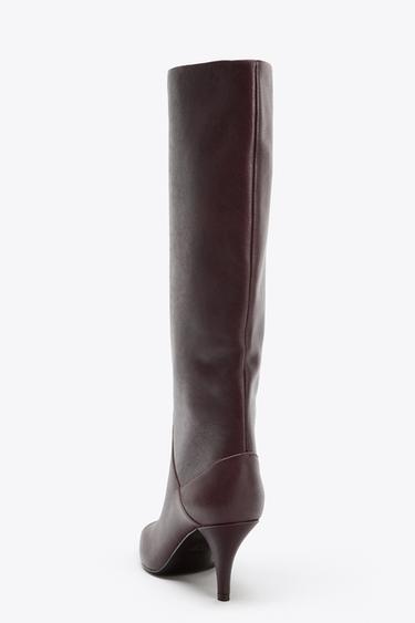LEATHER HEELED BOOTS - Burgundy Red by Zara - Image 6
