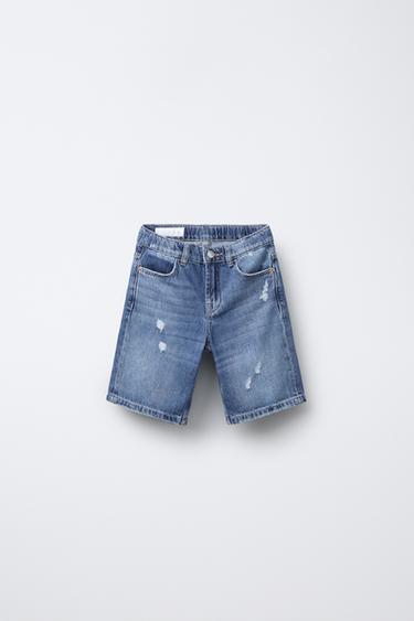TEXT PRINT DENIM BERMUDA SHORTS - Blue by Zara