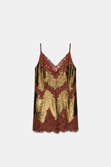ZW COLLECTION LIMITED EDITION LACE SEQUIN DRESS - Golden by Zara - Image 4