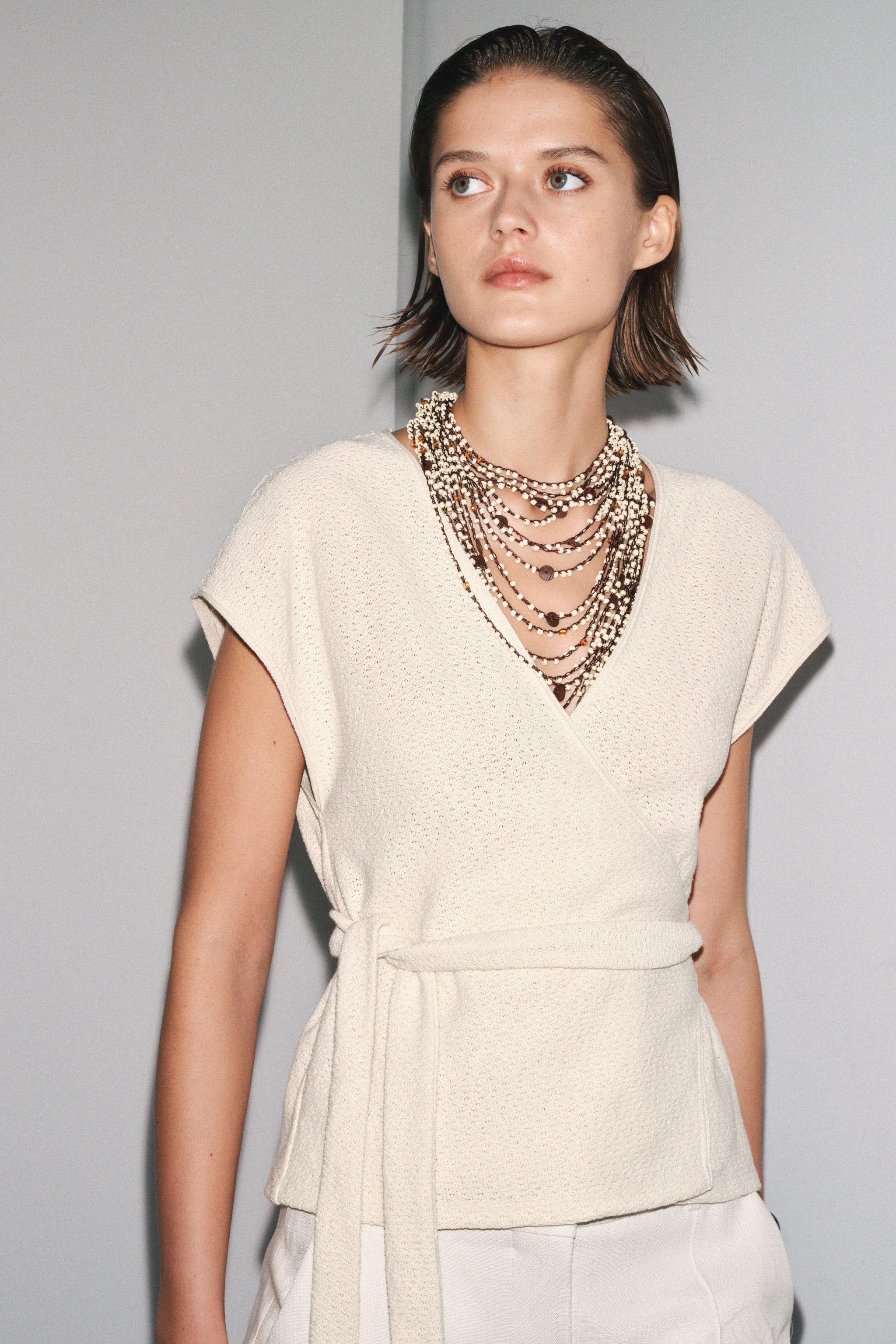 RUSTIC WRAP TOP Ecru ZARA Australia