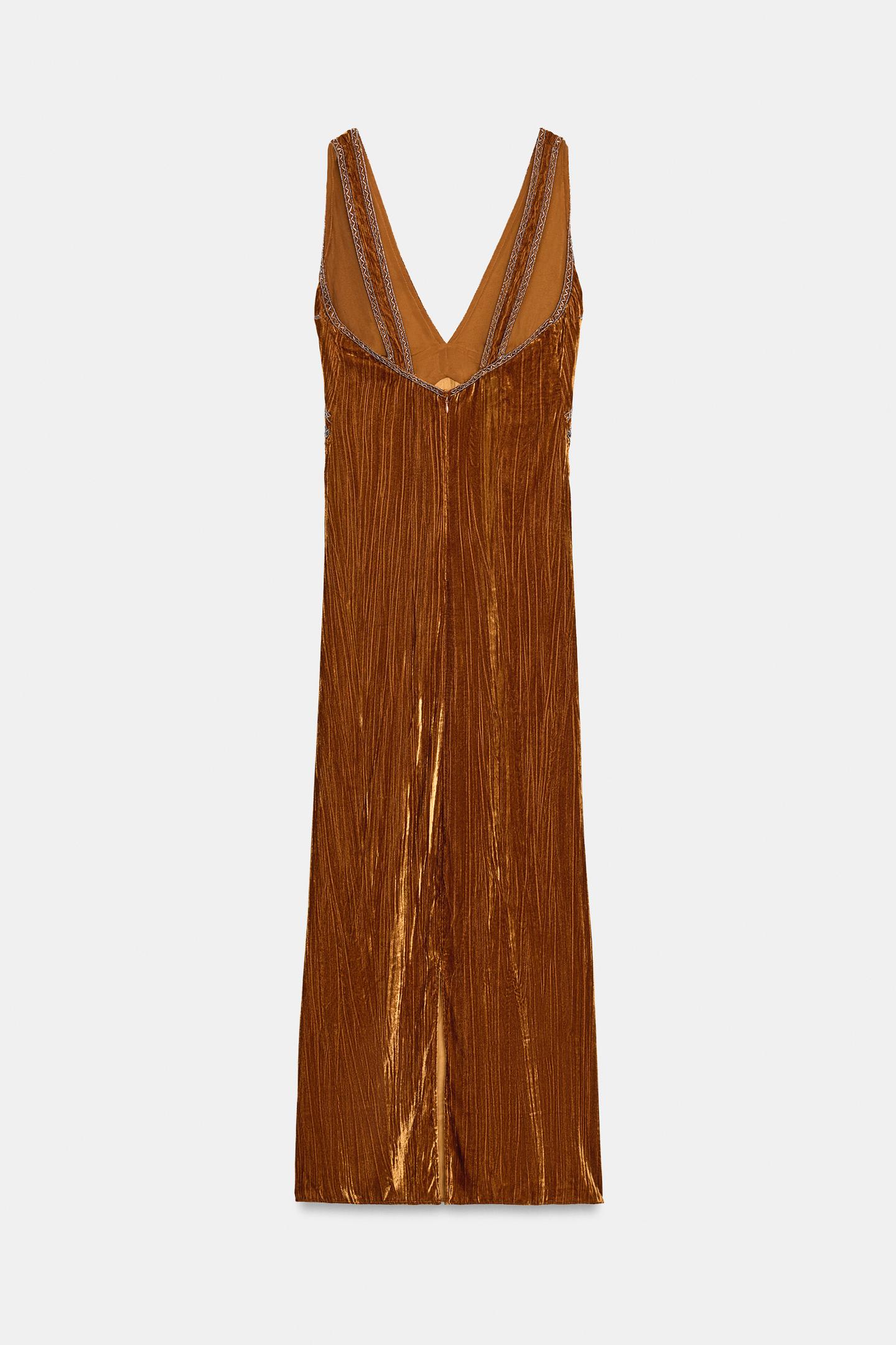 Женское платье Zara ZW Collection Velvet Beaded, цвет: Оранжевый — фото 7