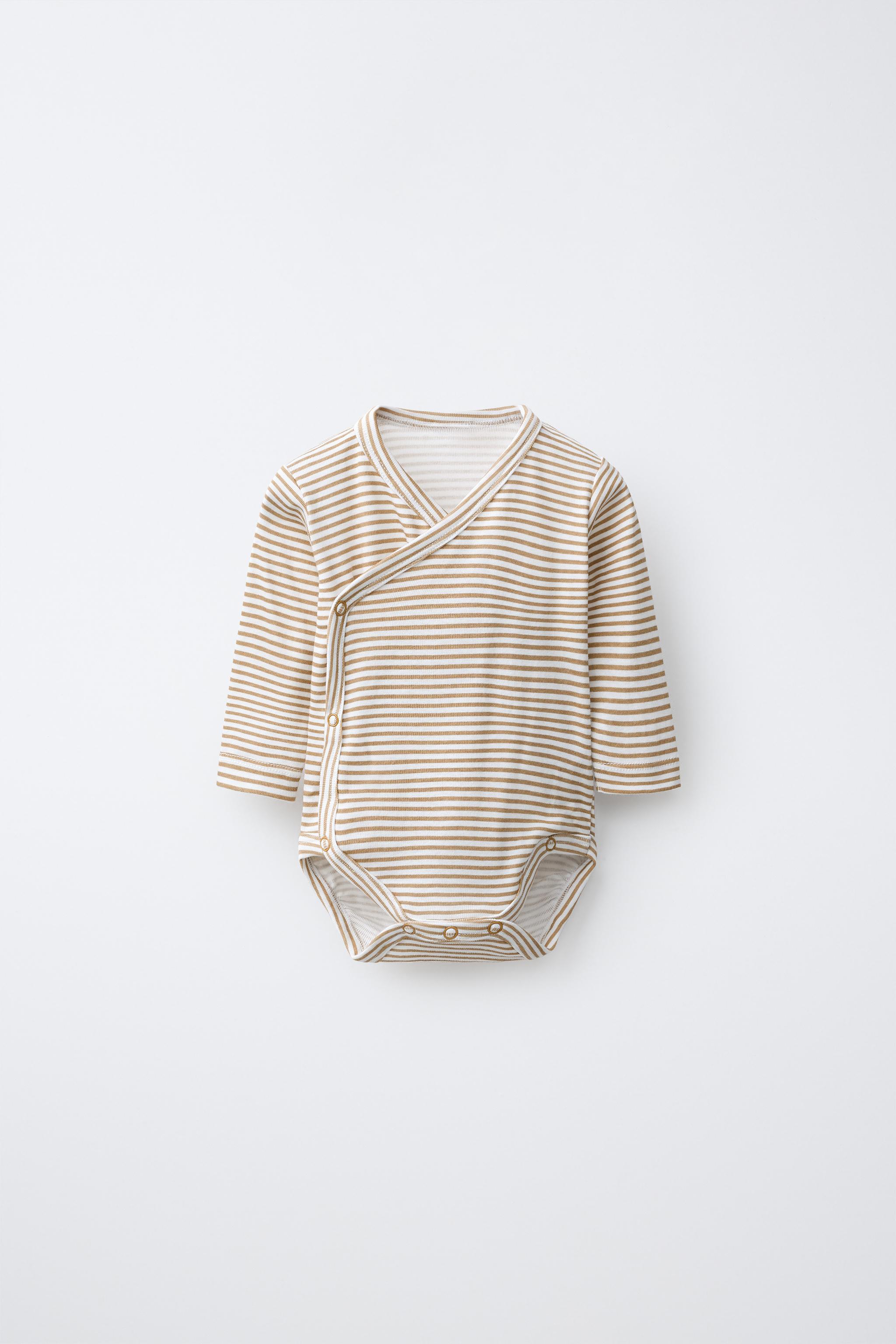3-PACK STRIPED WRAP BODYSURITS — Ocher
