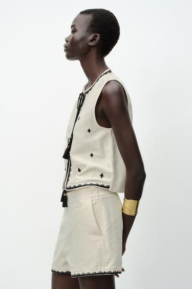 EMBROIDERED BERMUDA SHORTS - Ecru by Zara - Image 3