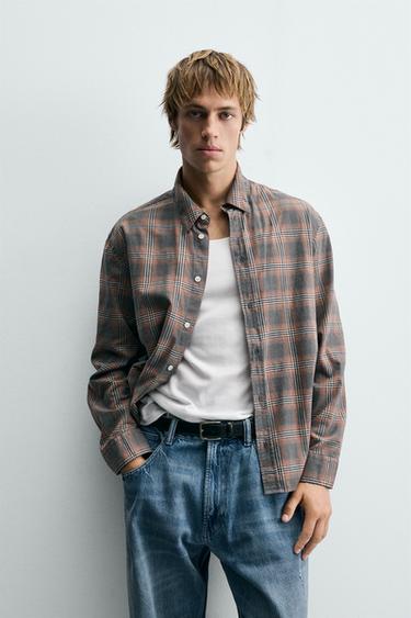 RELAXED FIT CHECK SHIRT - Grey marl by Zara