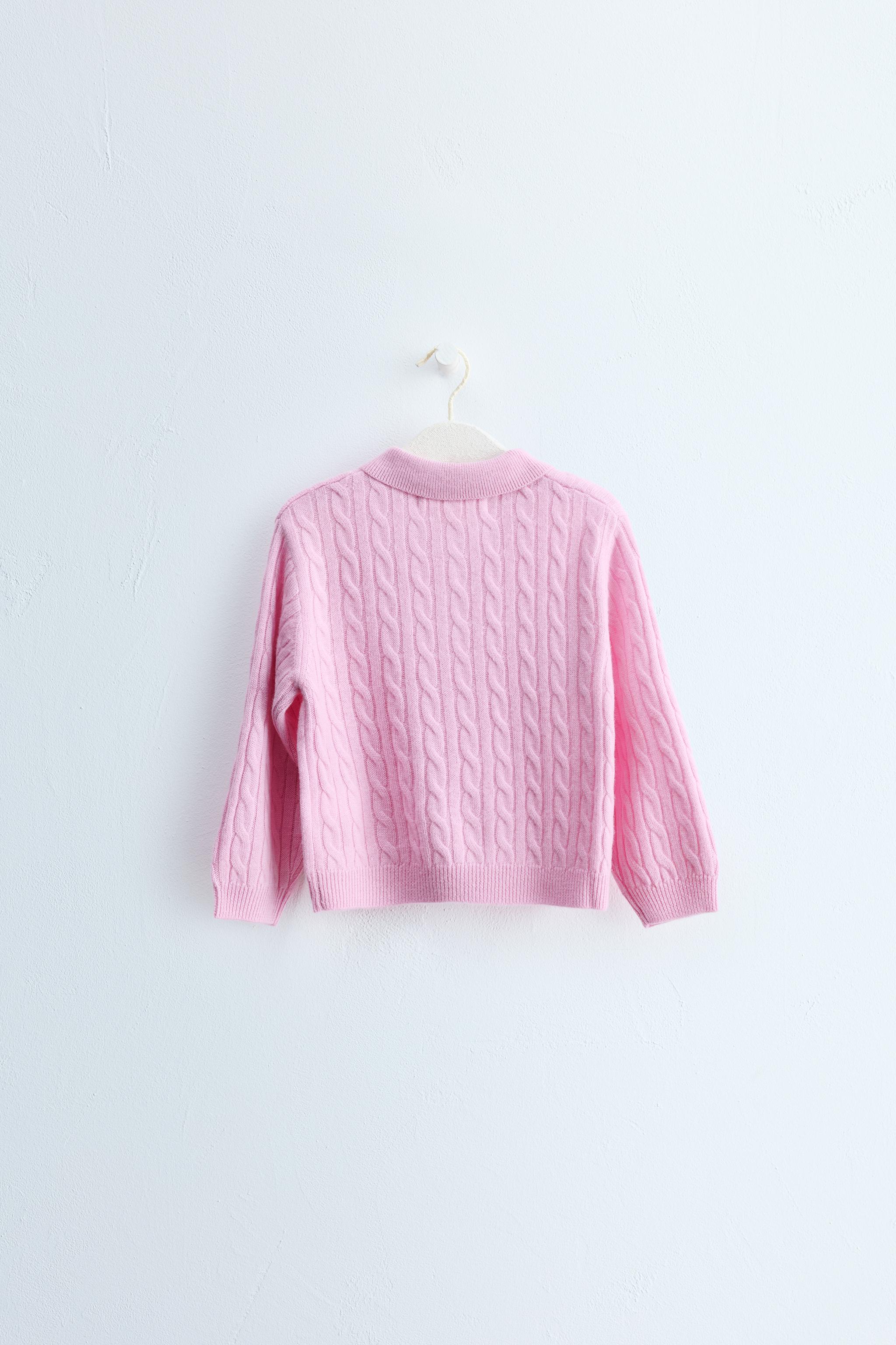 ZARA TIMELESS - 100% WOOL CABLE KNIT POLO SWEATER