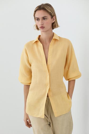 Zara Flowing 100% ramie shirt - Yellow