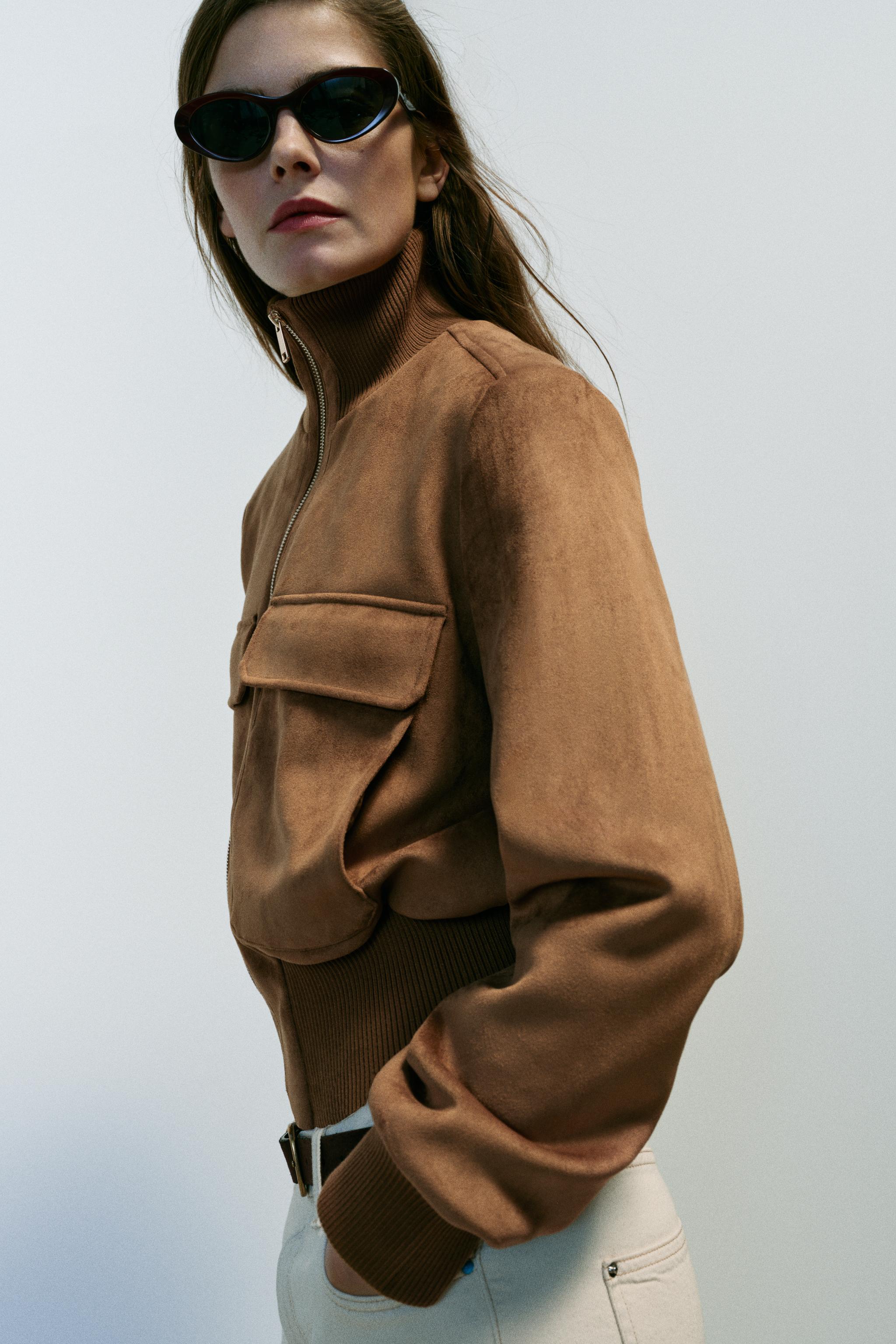 SUEDE-EFFECT BOMBER JACKET
