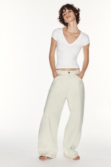 BAGGY FOLDED FIT MID-WAIST TRF JEANS - Ecru by Zara