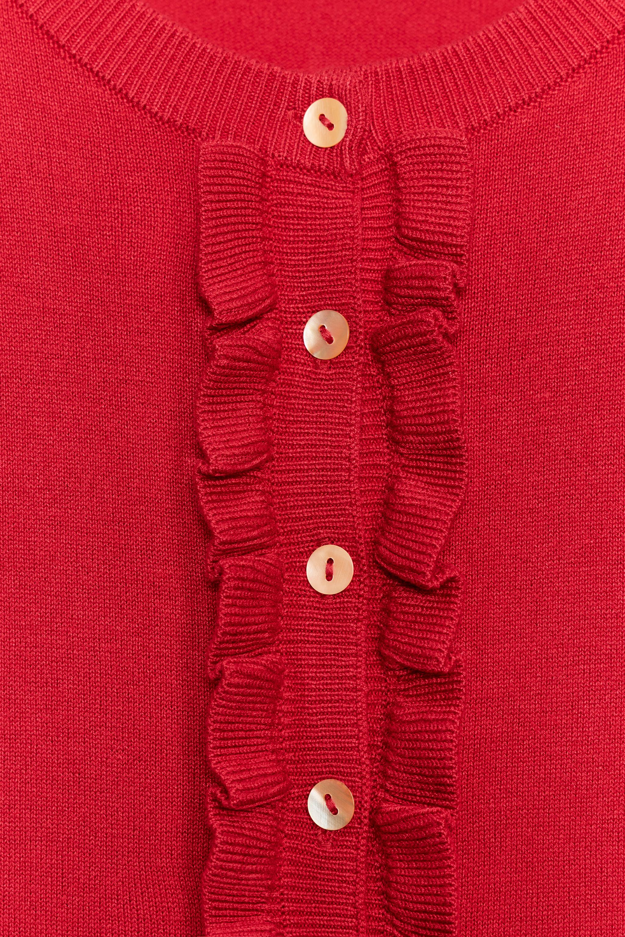 フリル付きニットカーディガン - レッド | ZARA Japan / 日本