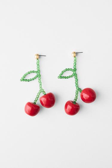 Zara CHERRY BEAD EARRINGS - Red