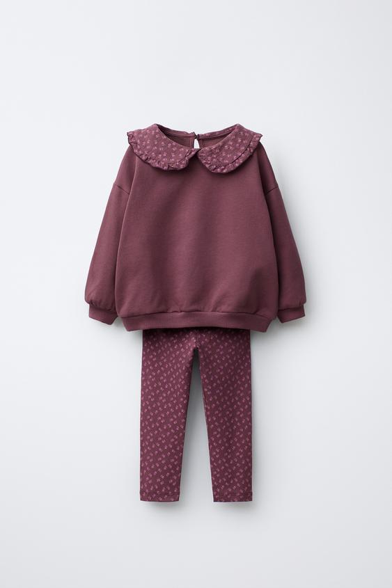 FLORAL JOGGING SWEATSHIRT AND LEGGINGS SET - Aubergine by Zara - Image 0