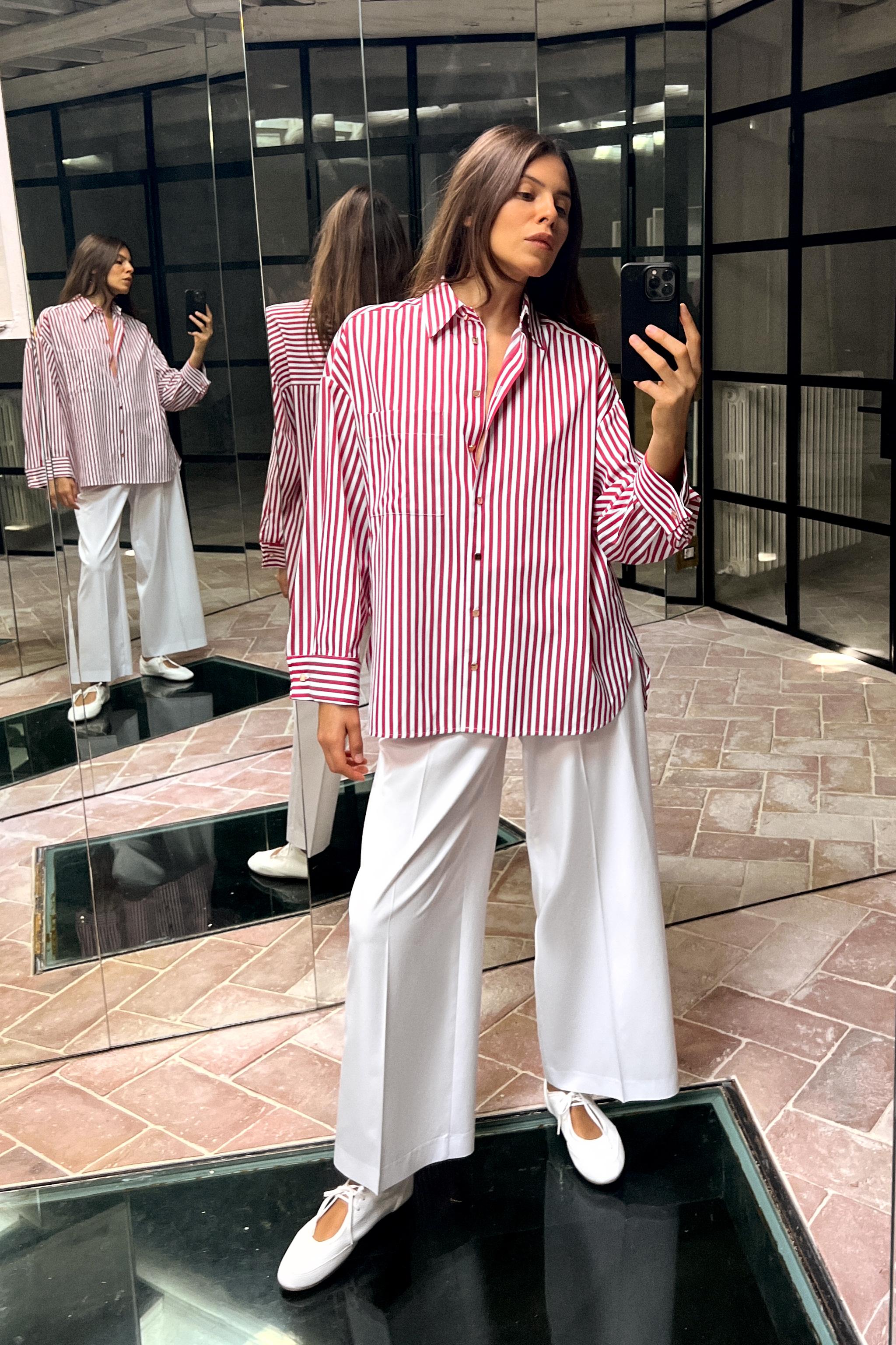 CAMISA OVERSIZE RISCAS Vermelho Branco ZARA Portugal