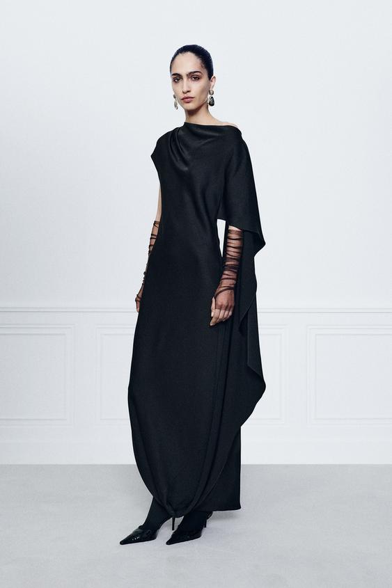 VESTIDO CAPA ASSIMÉTRICA ZW COLLECTION - Preto da Zara - Imagem 0