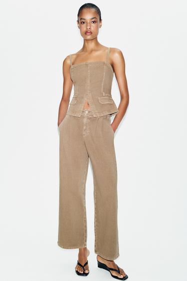 Z1975 WIDE-LEG MID-WAIST JEANS WITH PLEATS - Light camel by Zara