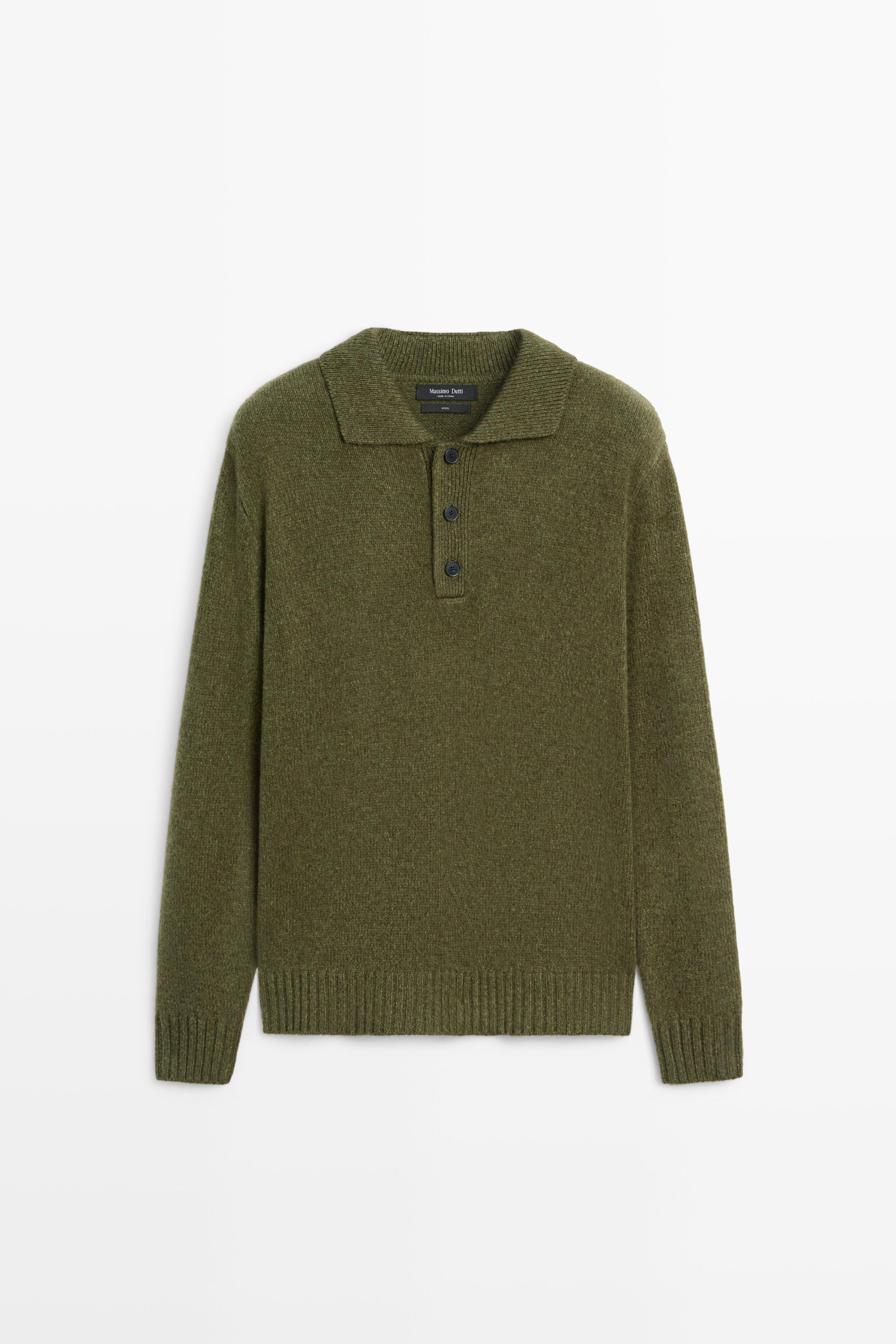 Pull polo en maille à boutons 100 % laine