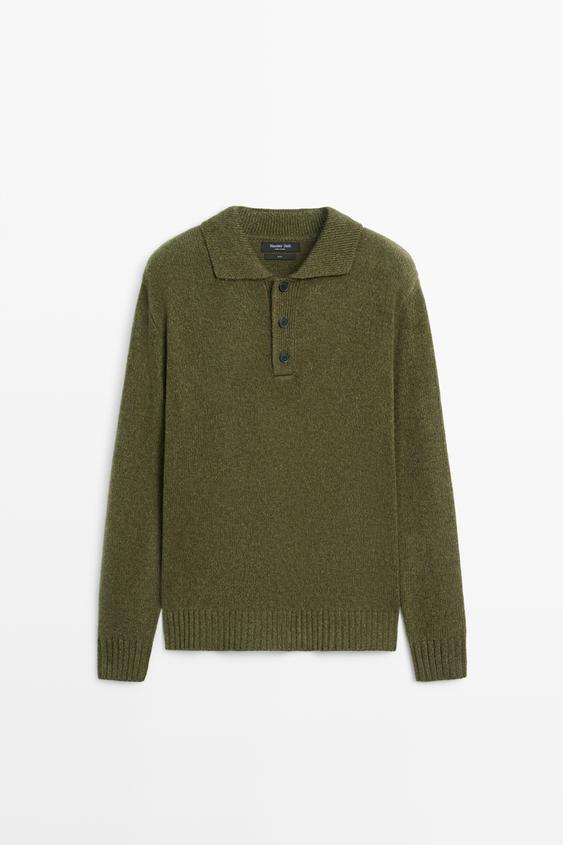 Jersey polo punto detalle botones 100% lana - Khaki oscuro de Zara - Imagen 0