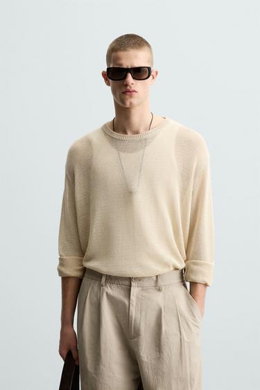 RELAXED FIT SEMI-SHEER SWEATER - Light beige by Zara