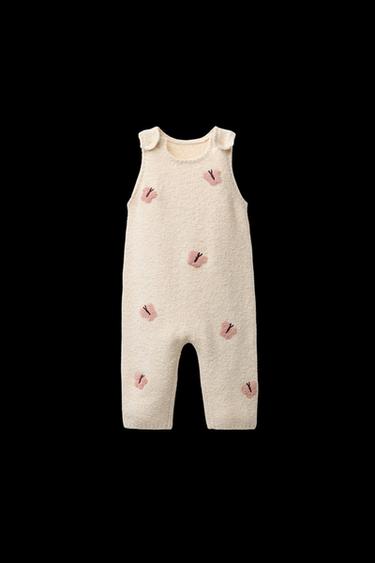 KNIT DUNGAREES WITH BUTTERFLY EMBROIDERY - Light beige by Zara - Image 0