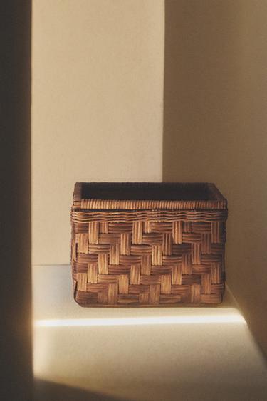 Zara SQUARE WOODEN BASKET - Brown