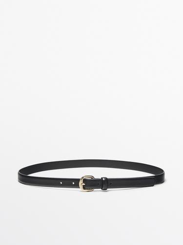 Zara Leather belt with arched buckle - Black - Image 0
