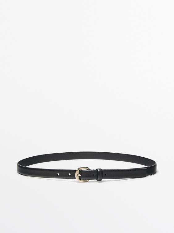 Leather belt with arched buckle