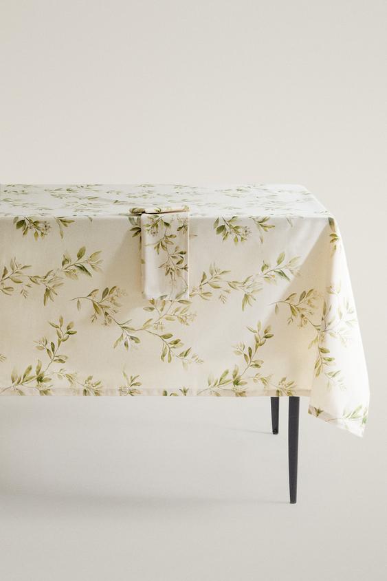 BRANCH AND FLORAL PRINT TABLECLOTH - Greens by Zara - Image 0