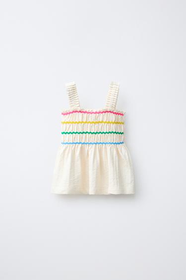 MULTICOLOURED RUCHED COTTON GAUZE TOP - Ecru by Zara - Image 0