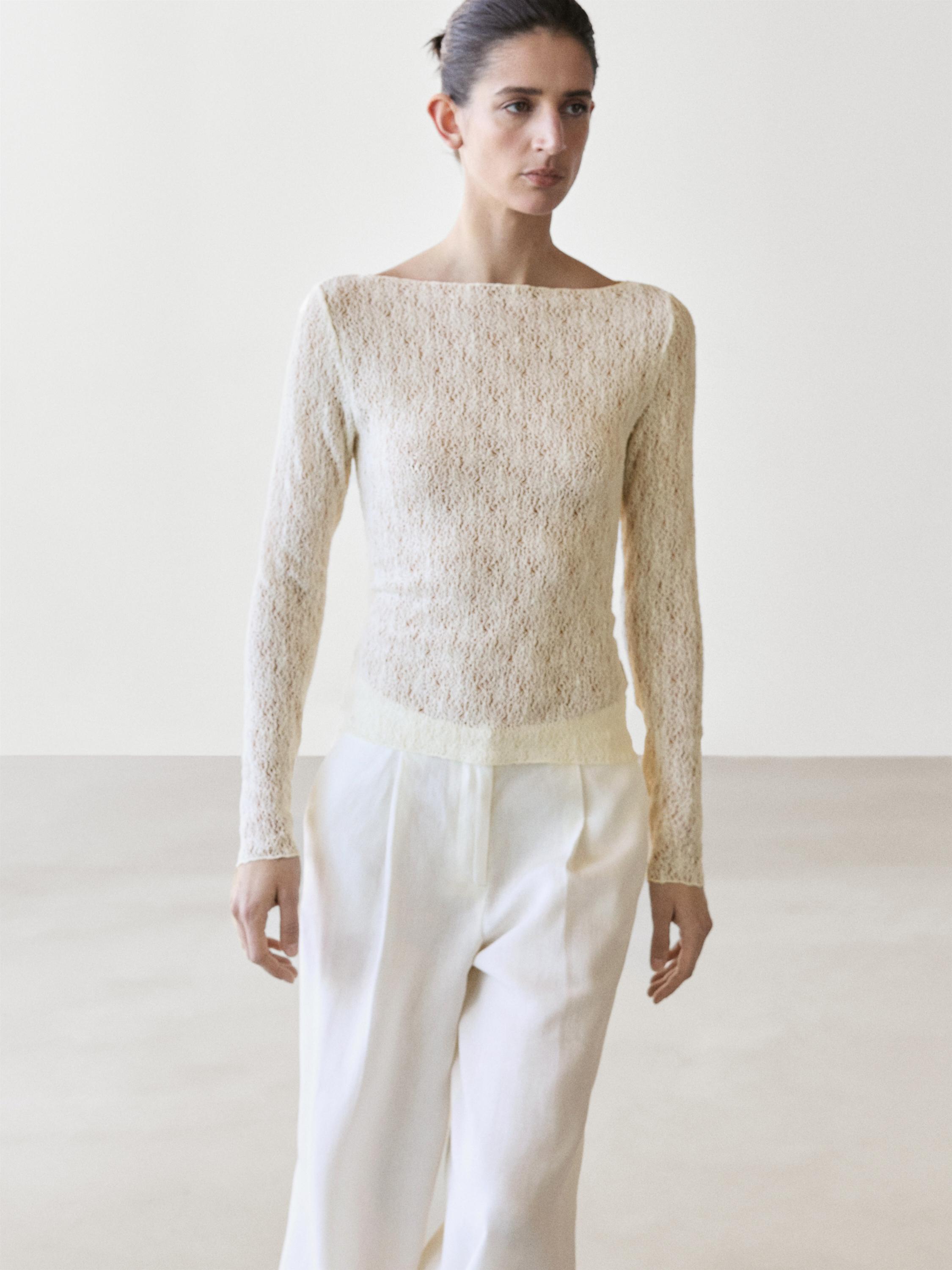 Boat neck T-shirt with lace detail