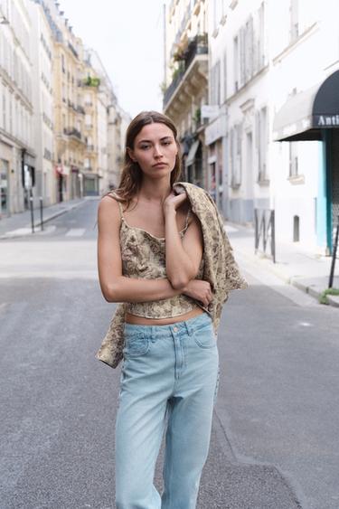 TOP CORTO Z1975 DE MEZCLILLA CON ESTAMPADO FLORAL - Estampado de Zara