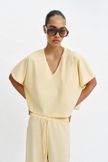 RUSTIC DRAWSTRING TROUSERS - Yellow by Zara - Image 3