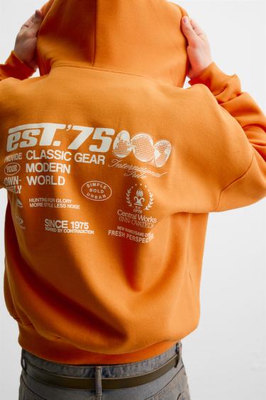 PRINTED ZIP-UP HOODIE - Orange by Zara - Image 5