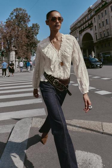 ROMANTIC DOTTED MESH SHIRT - Ecru by Zara