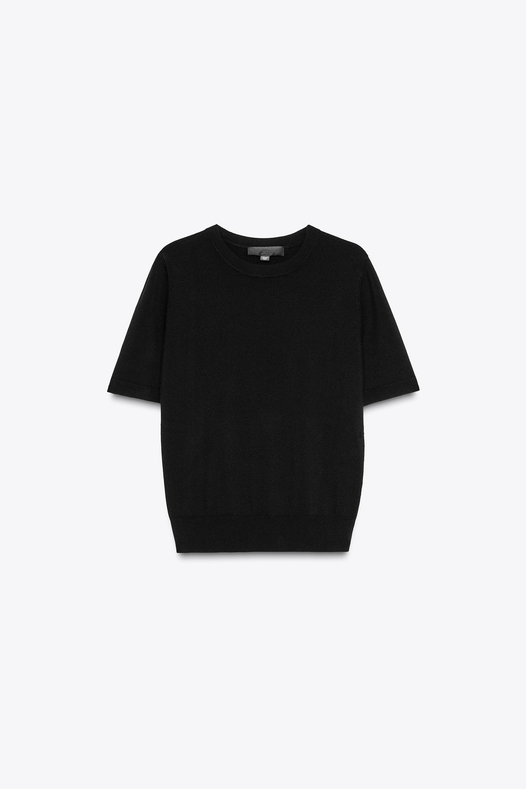 ベーシック プレーンニット ショートスリーブトップス - レッド