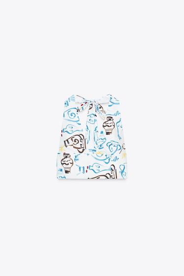 PRINTED POPLIN CROP TOP - Blue/White by Zara - Image 5