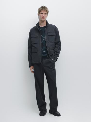 Zara Stretch fabric jacket - Navy blue - Image 0