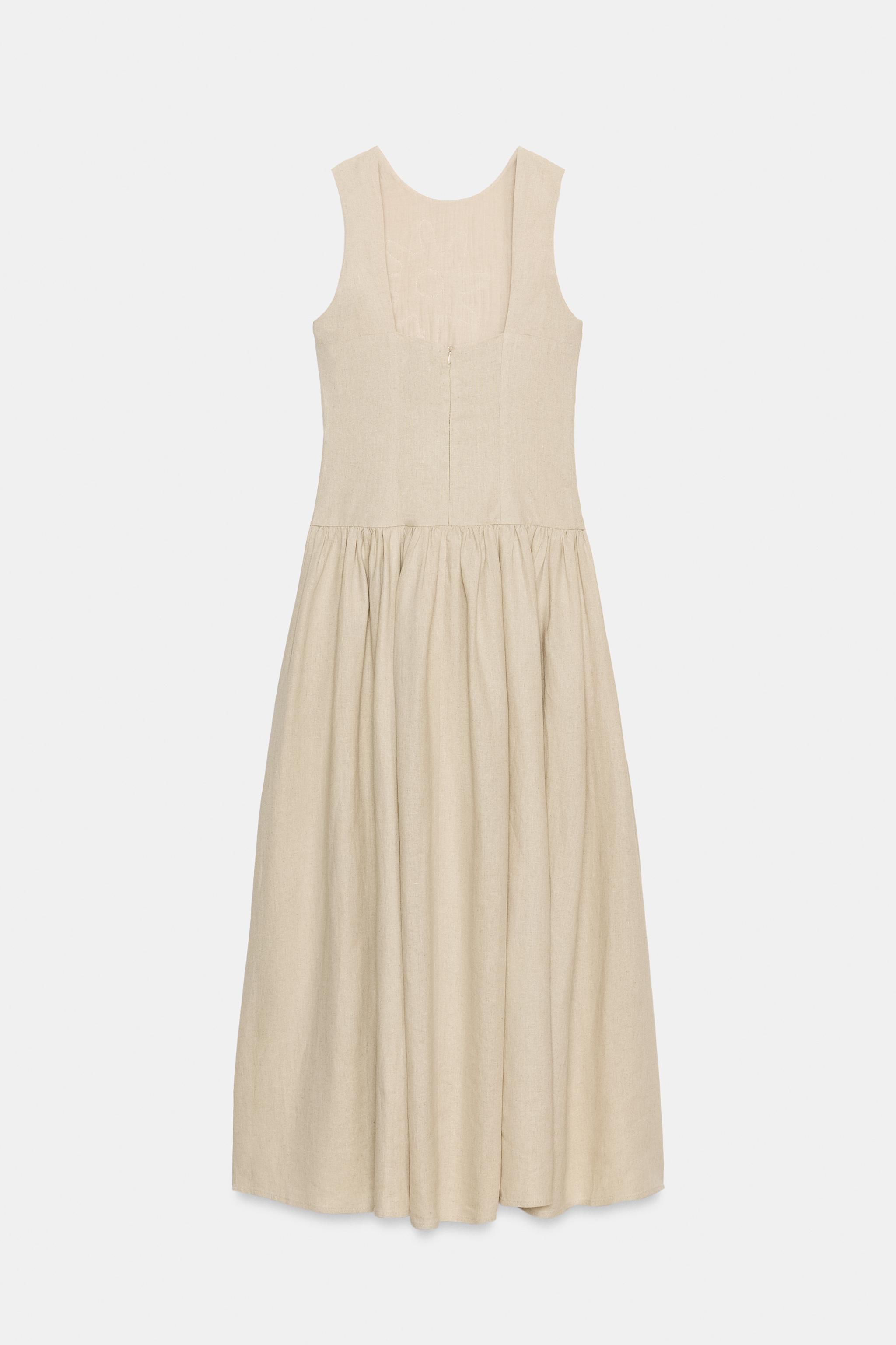 LINEN COMBINATION MIDI DRESS