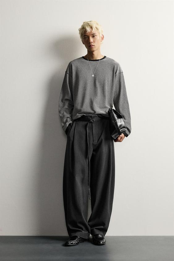 Zara BELTED PLEATED BALLOON FIT PANTS - Anthracite Gray - Image 0